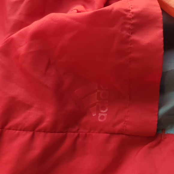 Adidas Logo Windbreaker Color Block Red Peach Track Nylon Jacket Size M Vented - Picture 3 of 7